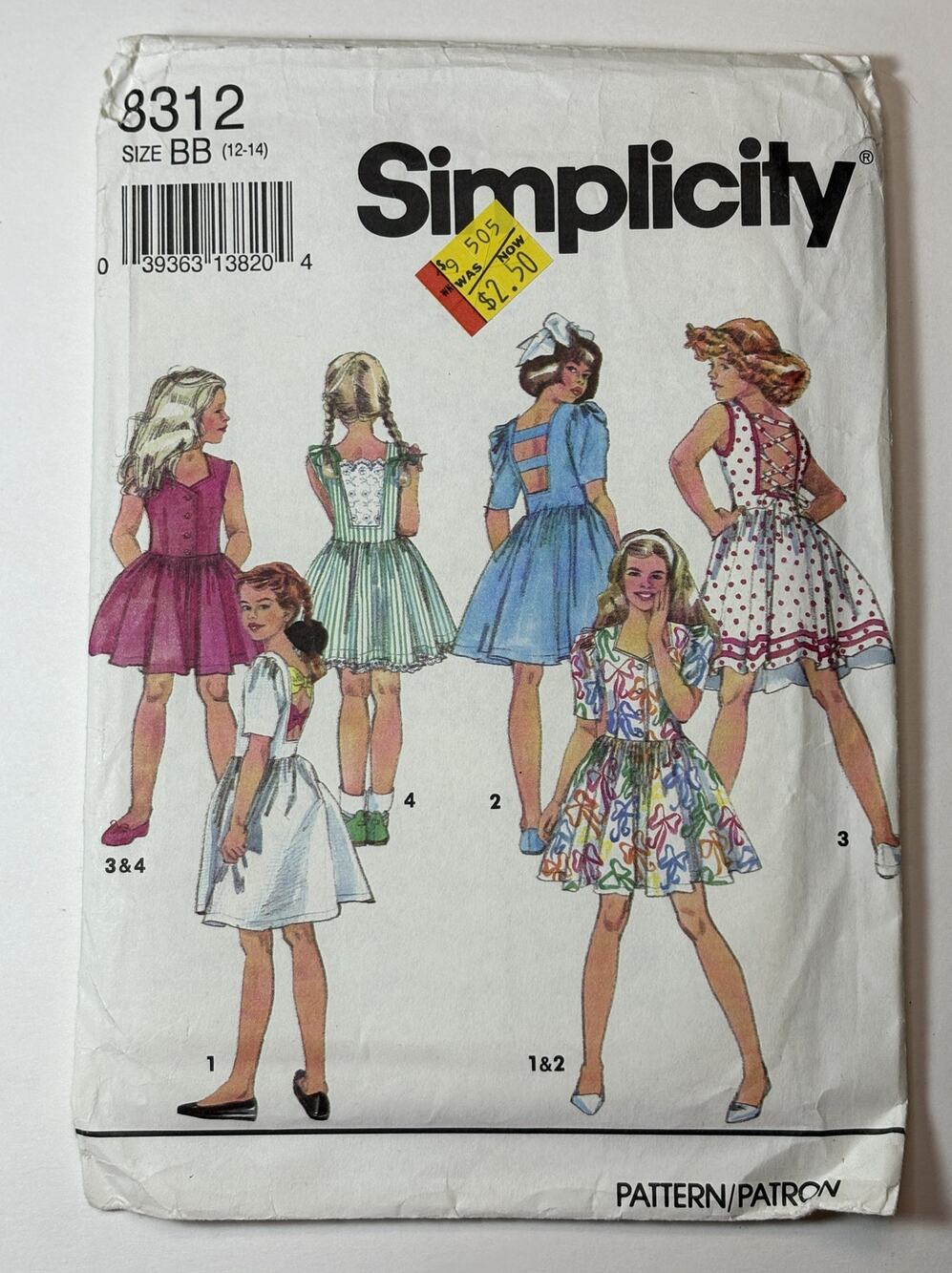 Simplicity 8312 Girls Dress with Back Variations Sizes 12 - 14 vn